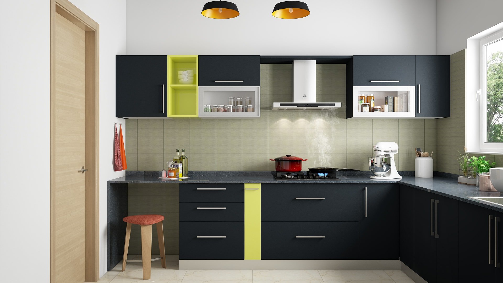 pop-theme-l-shaped-kitchen-black-green